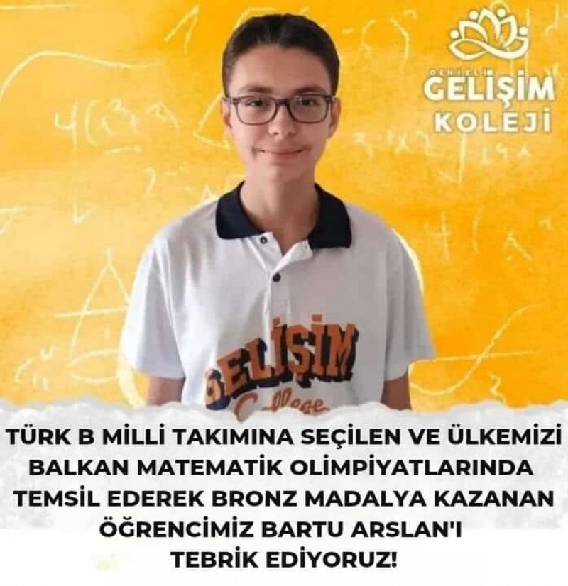 ÖĞRENCİMİZ BARTU ARSLAN BALKAN MATEMATİK OLİMPİYATLARI'NDA ALTIN MADALYA KAZANDI!