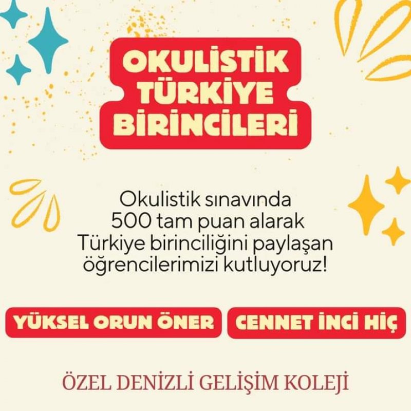 OKULİSTİK TÜRKİYE BİRİNCİLERİ YİNE ÖZEL DENİZLİ GELİŞİM KOLEJİ'NDEN!